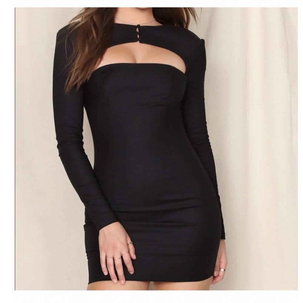 Fashion Nova Nova Sadie Long Vintage Black Cutout Bodycon Mini‎ Dress Small NWT